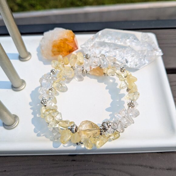 Citrine and Clear Quartz Crystal Gemstone Bracelet - Picture 6 of 13